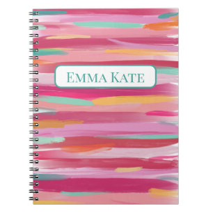 Cuaderno Bloc de notas rosa con franjas pintadas