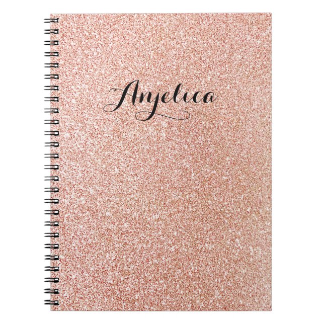 Cuaderno Bloc de notas Rosa Gold Faux Purpurina Personaliza (Frente)