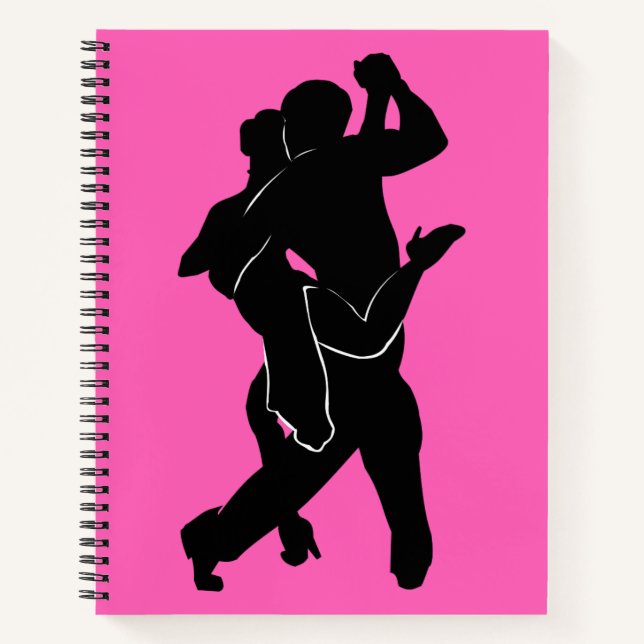 Cuaderno Bloc de notas rosado con pareja de bailarines de t (Anverso)