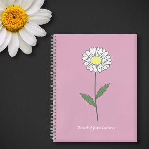 Cuaderno Bloc de notas rosado de flores de margarita botáni