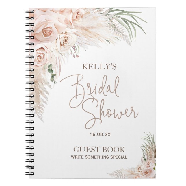 Cuaderno Bloc de notas Rubor Boho Pampas Bridal Shower (Frente)