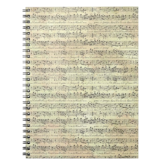 Cuaderno bloc de notas sobre el patrón de notas de música (Frente)