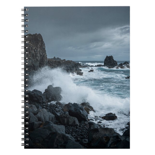 Cuaderno Bloc de notas Stormy Ocean Waves Rocky Coast (Frente)