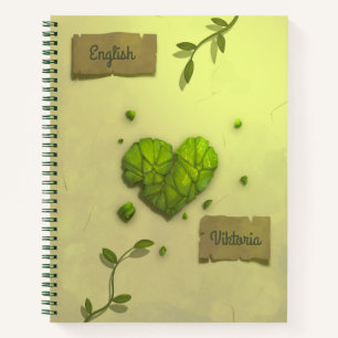 Cuaderno Bloc de notas Vintage Green Floral Heart School