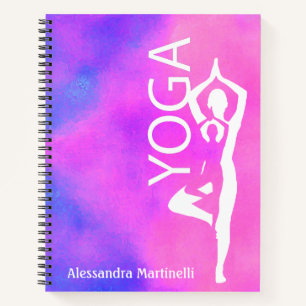 Cuaderno Bloc de yoga Tree Pose - Color de agua rosa y mora