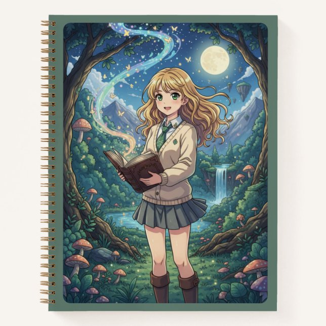 Cuaderno Blonde Anime Girl & Enchanted Forest Magic Journal (Anverso)