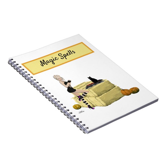 Cuaderno Blonde Halloween Witch Pin Up Chica Bloc de notas (Lado Derecho)