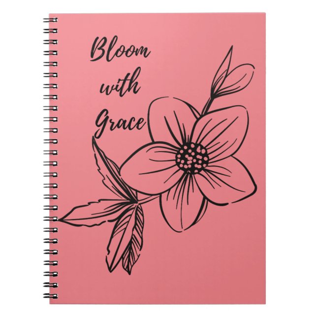 Cuaderno Bloom floral rosa con bloc de notas Grace (Frente)