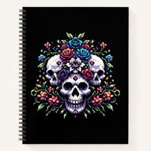Cuaderno Bloom gótico - Mítico Skull Pixel Art