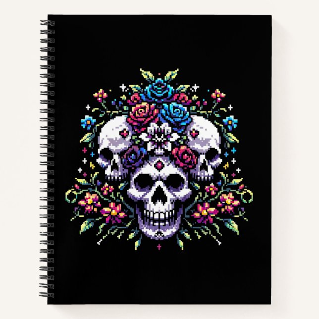 Cuaderno Bloom gótico - Mítico Skull Pixel Art (Anverso)