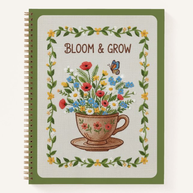 Cuaderno Bloom & Grow Embroidered Teacup Floral Journal (Anverso)