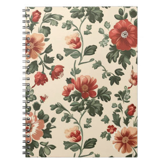 Cuaderno Bloom Jardín Rústico - Patrón Floral Rojo Vintage
