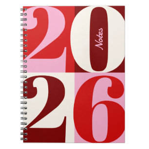 Cuaderno Bloque de Color Año Rojo Cereza y Rosa Intenso
