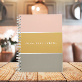 Cuaderno Bloque de color Banda gris rosa de oro Monograma