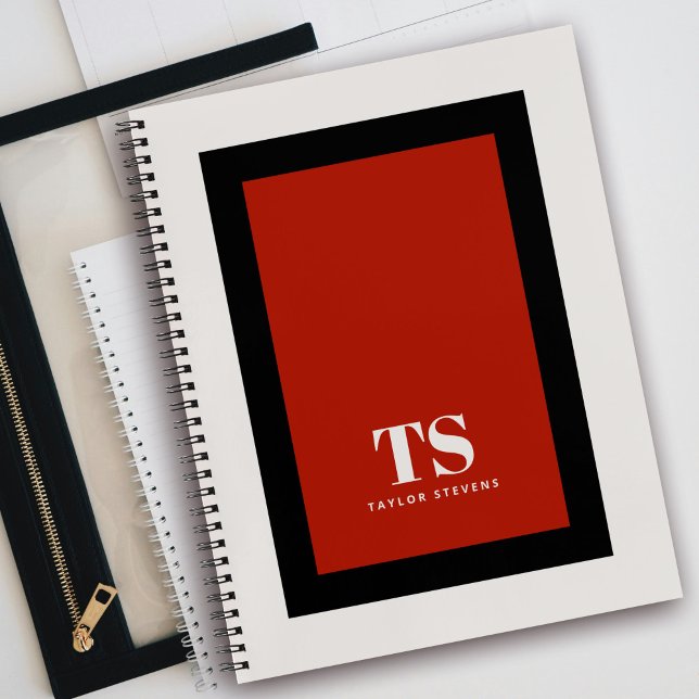 Cuaderno Bloque de color de monograma elegante y simple (Personalize this stylish notebook with your monogram initials and name.)