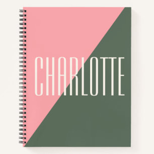 Cuaderno Bloque de color geométrico rosa verde nombre perso