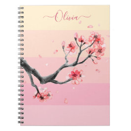 Cuaderno Bloque de color rosa con flor de cerezo