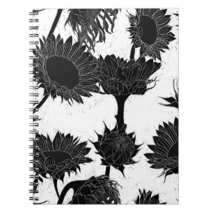 Cuaderno Bloque de madera Imprimir girasol blanco y negro