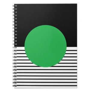 Cuaderno Bloqueo de color blanco negro y círculo verde