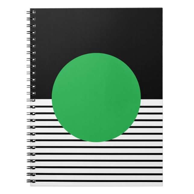 Cuaderno Bloqueo de color blanco negro y círculo verde (Frente)