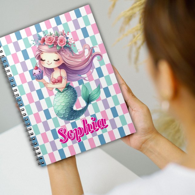 Cuaderno Bloques de sirena patrón de nombre rosa (Subido por el creador)