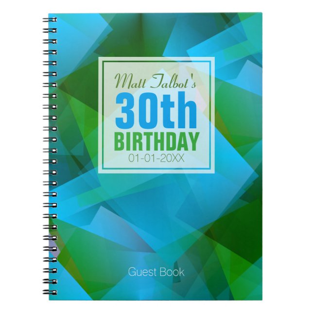 Cuaderno Blue Abstract Cubist 30th Birthday Guest Book 9a (Frente)