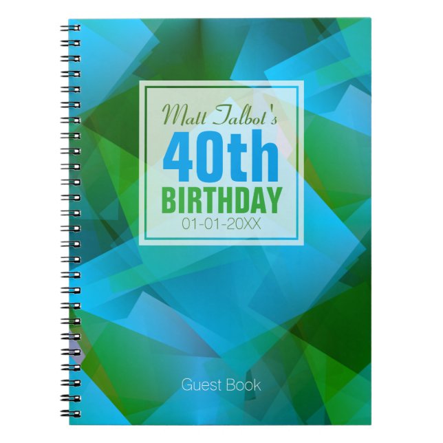 Cuaderno Blue Abstract Cubist 40th Birthday Guest Book 9a (Frente)
