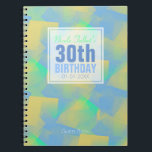 Cuaderno Blue Abstract pastel 30th Birthday Guest Book 3a<br><div class="desc">Hermoso fondo abstracto (colores pastel: azul,  verde claro y amarillo) con una etiqueta cuadrada blanca medio transparente (pequeño borde transparente) para nombre,  fecha y cumpleaños. Todo es personalizable.</div>