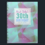 Cuaderno Blue Abstract pastel 30th Birthday Guest Book 4a<br><div class="desc">Hermoso fondo abstracto (colores pastel: azul,  púrpura claro y rosa) con una etiqueta cuadrada blanca medio transparente (pequeño borde transparente) para nombre,  fecha y cumpleaños. Todo es personalizable para este libro de cumpleaños número 30.</div>