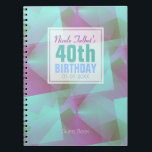 Cuaderno Blue Abstract pastel 40th Birthday Guest Book 4a<br><div class="desc">Hermoso fondo abstracto (colores pastel: azul,  púrpura claro y rosa) con una etiqueta cuadrada blanca medio transparente (pequeño borde transparente) para nombre,  fecha y cumpleaños. Todo es personalizable para este libro de cumpleaños número 40.</div>