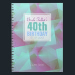 Cuaderno Blue Abstract pastel 40th Birthday Guest Book 4a<br><div class="desc">Hermoso fondo abstracto (colores pastel: azul,  púrpura claro y rosa) con una etiqueta cuadrada blanca medio transparente (pequeño borde transparente) para nombre,  fecha y cumpleaños. Todo es personalizable para este libro de cumpleaños número 40.</div>