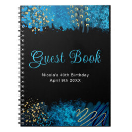 Cuaderno Blue Alcohol Ink Birthday Party Guest Book