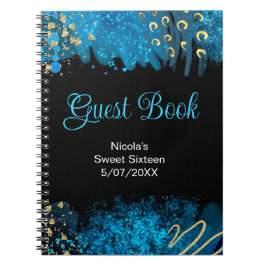 Cuaderno Blue Alcohol Ink Sweet 16 Birthday Guest Book