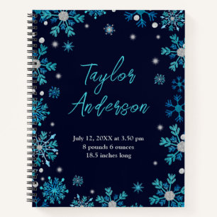 Cuaderno Blue and Silver Snowflakes Baby Nacer Statistics