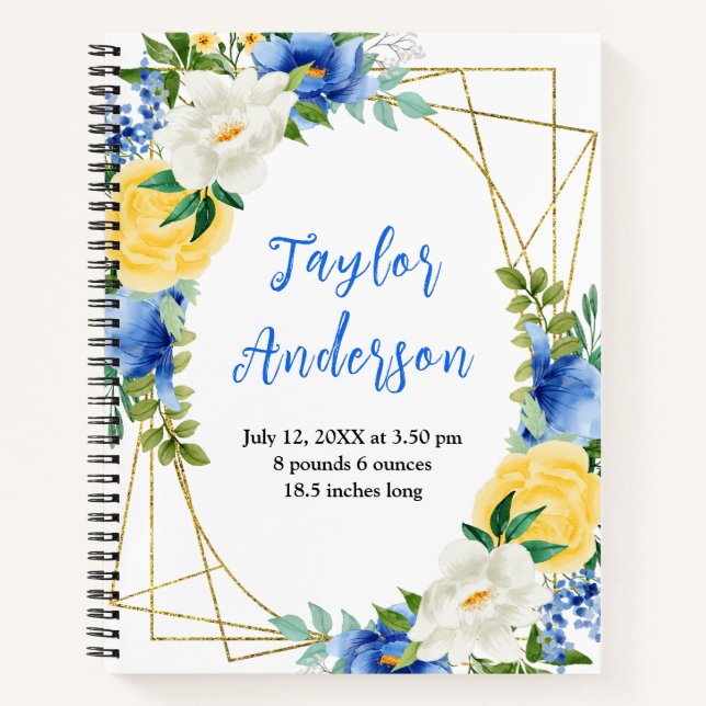 Cuaderno Blue and Yellow Floral Baby Birth Stats (Anverso)
