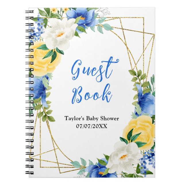 Cuaderno Blue and Yellow Floral Baby Shower Guest Book (Frente)