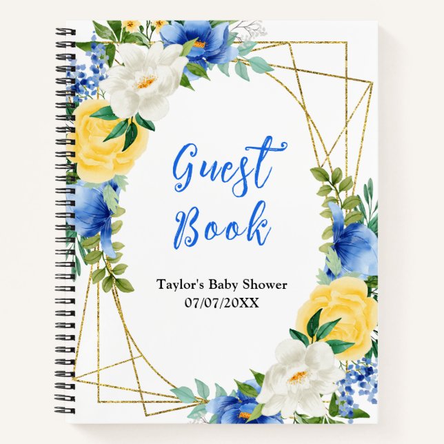 Cuaderno Blue and Yellow Floral Baby Shower Guest Book (Anverso)