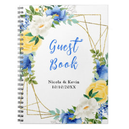 Cuaderno Blue and Yellow Floral Wedding Guest Book