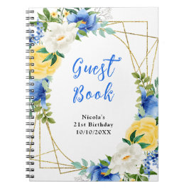 Cuaderno Blue and Yellow Flowers with Foliage Guest Book