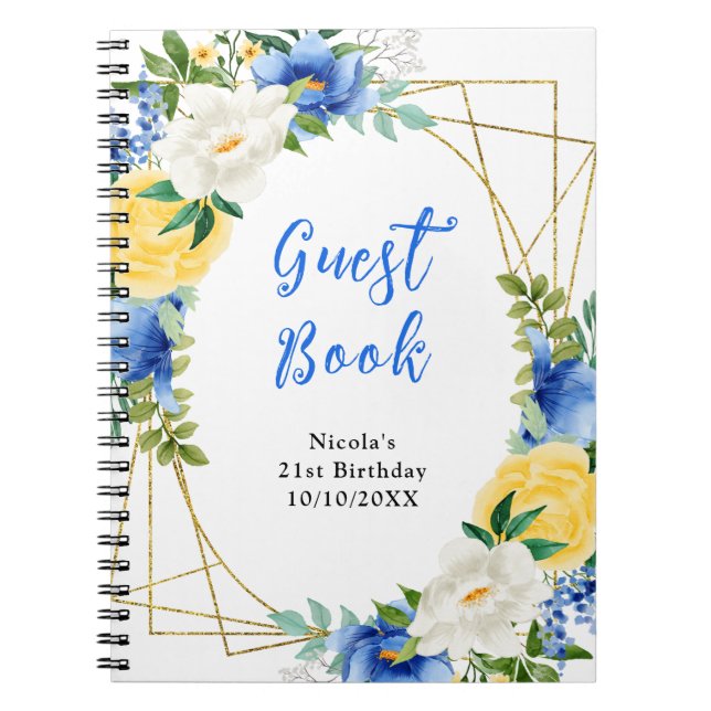 Cuaderno Blue and Yellow Flowers with Foliage Guest Book (Frente)