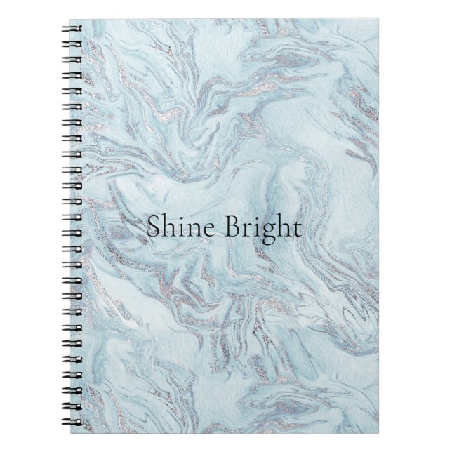 Cuaderno Blue Aqua Silver Marble Swirls (Frente)