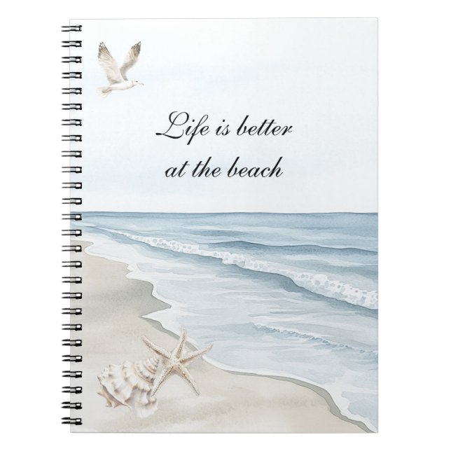 Cuaderno Blue Beach Ocean Starfish Sea Birds (Frente)