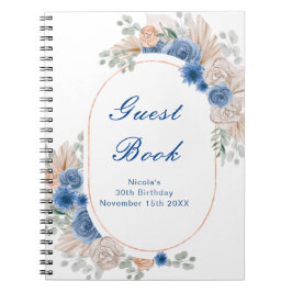 Cuaderno Blue Boho Pampas Grass Birthday Party Guest Book