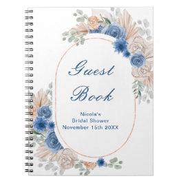 Cuaderno Blue Boho Pampas Grass Bridal Shower Guest 