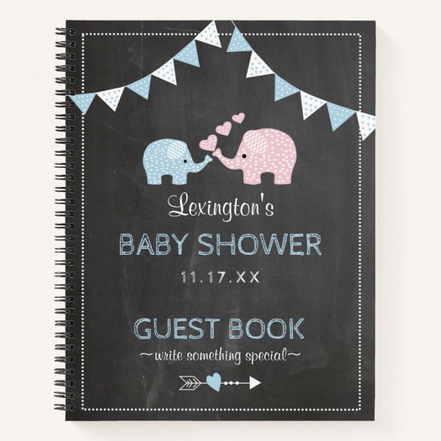 Cuaderno Blue Boy Elephant Chalk Look Shower Guest Book | (Anverso)