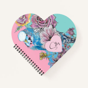 Cuaderno Blue Budgie Watercolor Chicas florales Pink Aqua