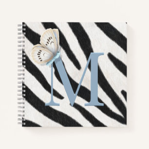 Cuaderno Blue Butfly y Zebra Fur Blue Monogram Personalizad