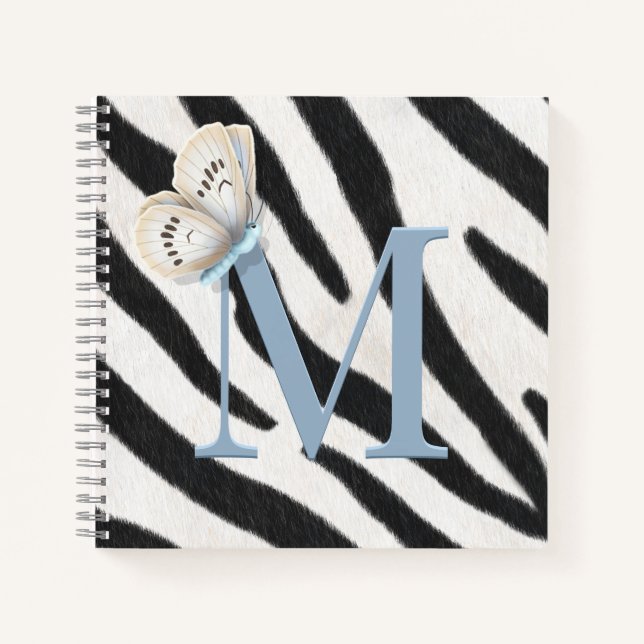 Cuaderno Blue Butfly y Zebra Fur Blue Monogram Personalizad (Anverso)