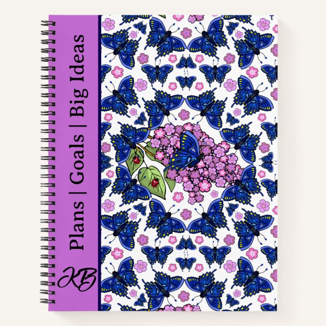 Cuaderno Blue Butterflies Purple Lilacs Ladybugs Journal (Anverso)