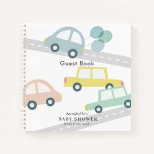 Cuaderno Blue Car Balloons White Boy Baby Shower
